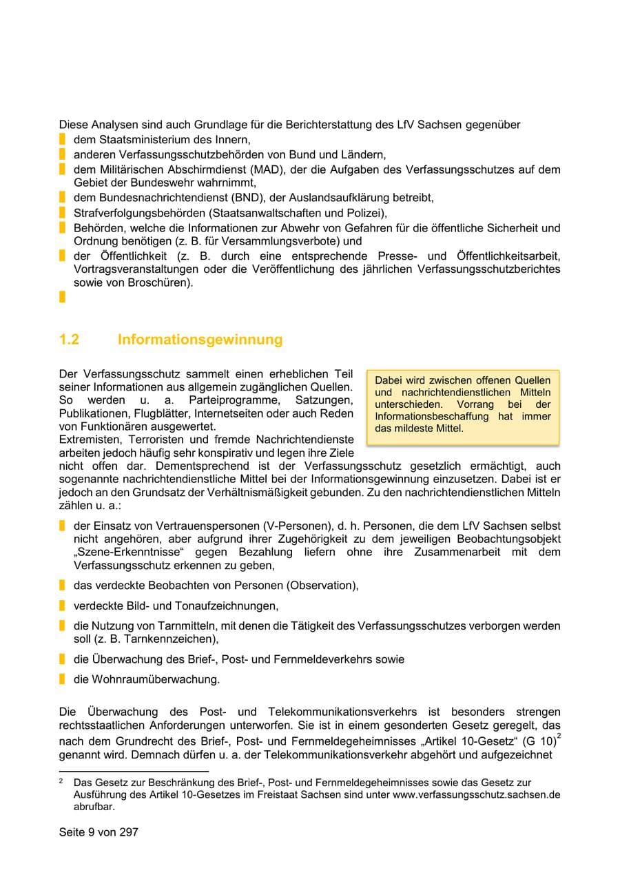 Seite 9 des Verfassungsschutzbericht 2019 Sachsen