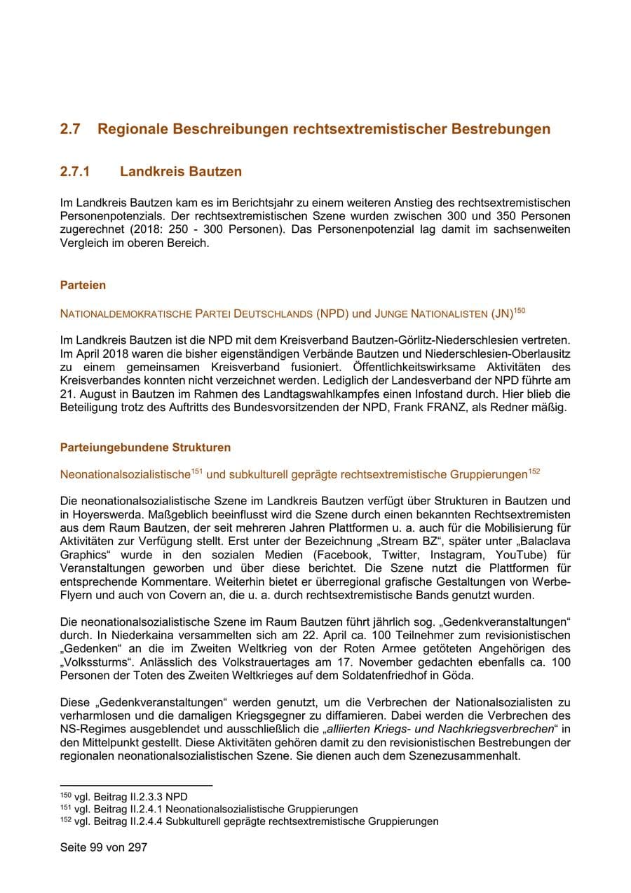 Seite 99 des Verfassungsschutzbericht 2019 Sachsen