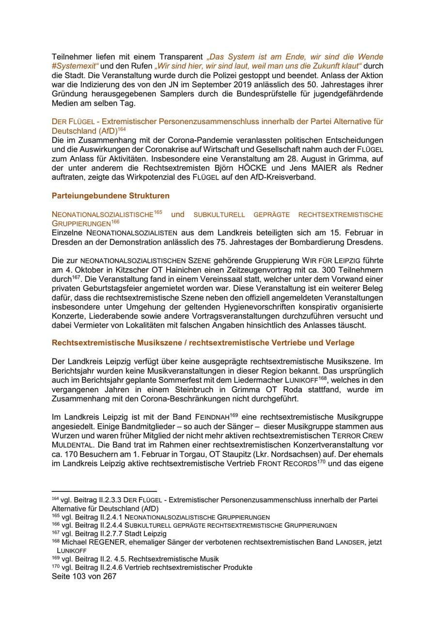 Seite 103 des Verfassungsschutzbericht 2020 Sachsen