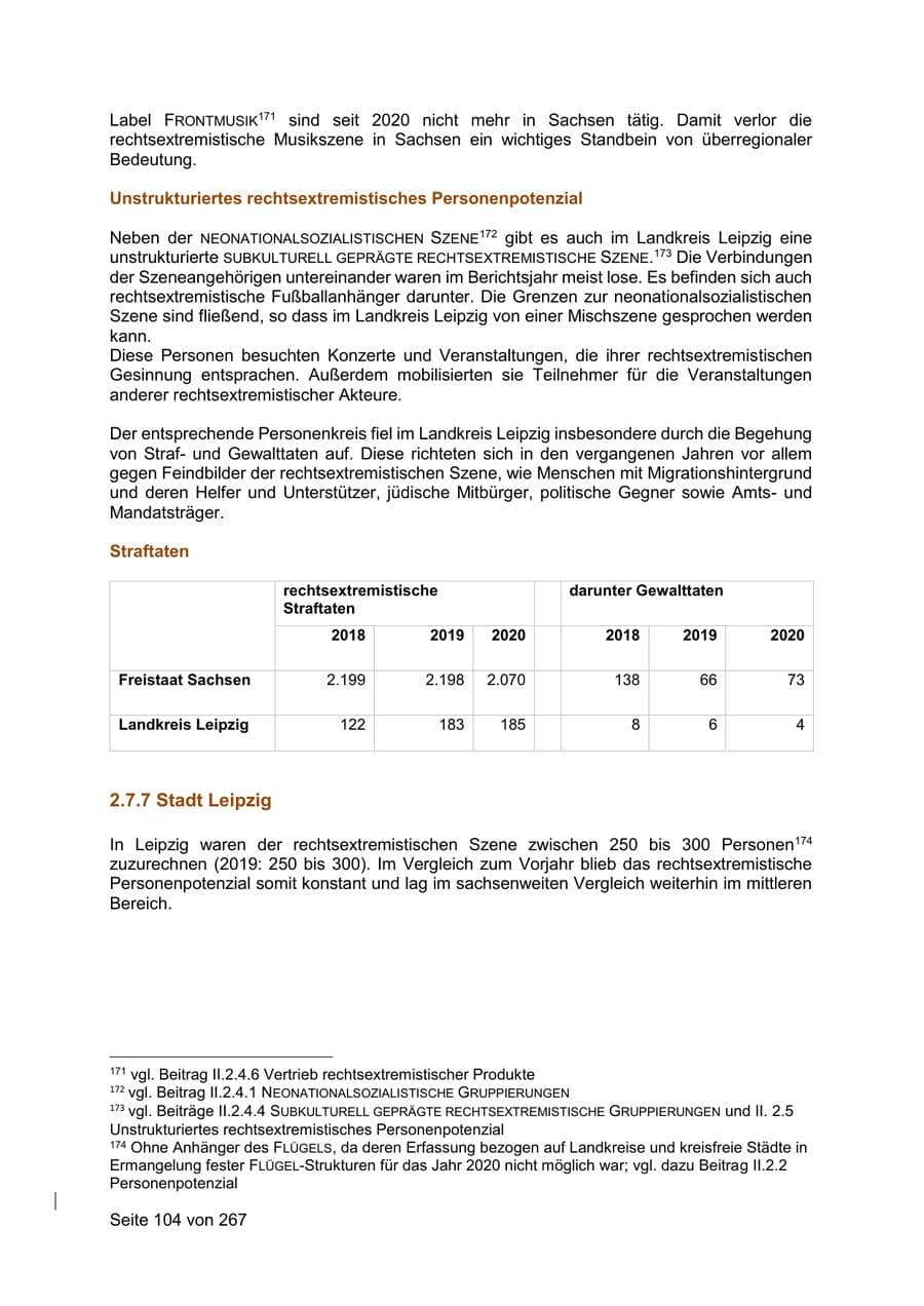 Seite 104 des Verfassungsschutzbericht 2020 Sachsen