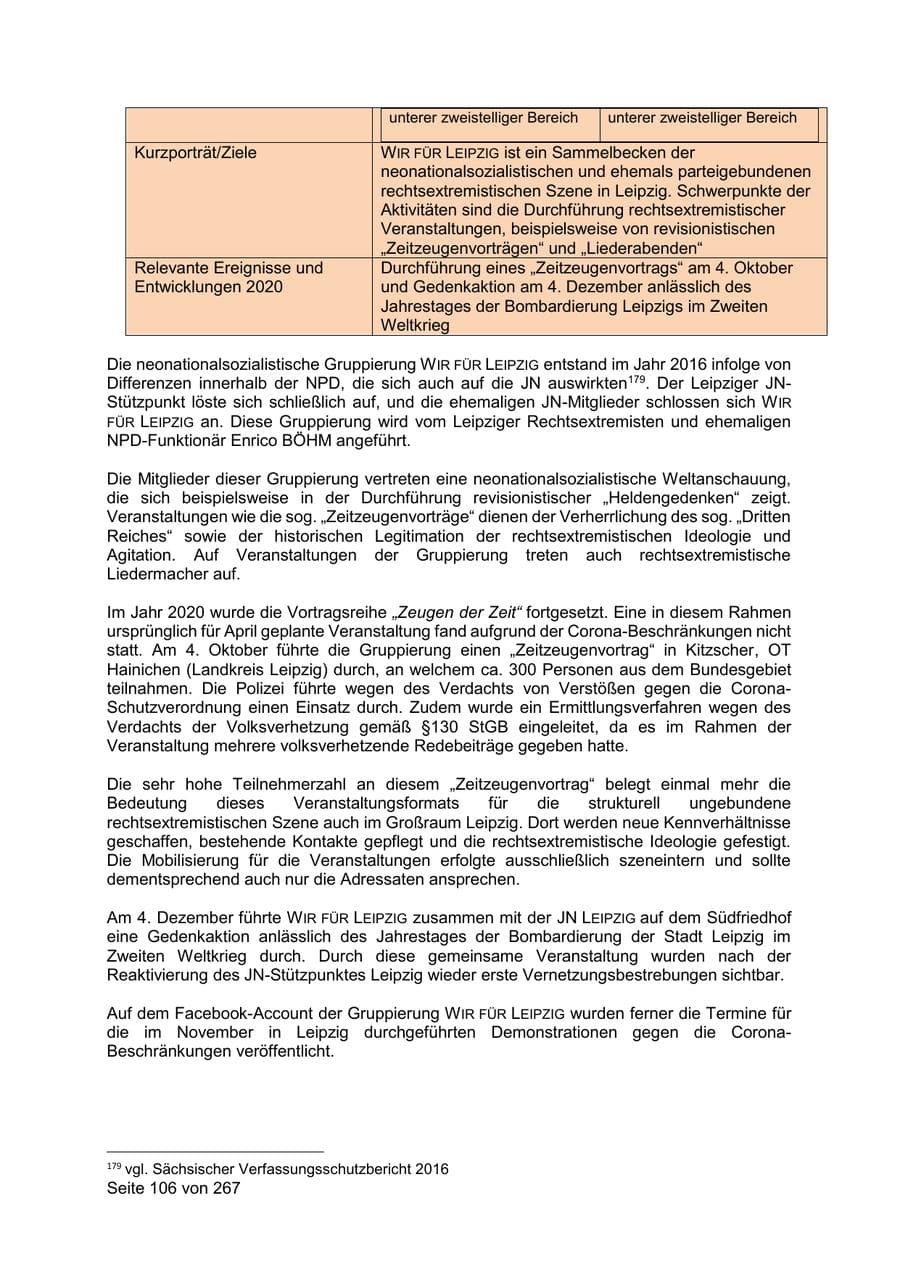 Seite 106 des Verfassungsschutzbericht 2020 Sachsen
