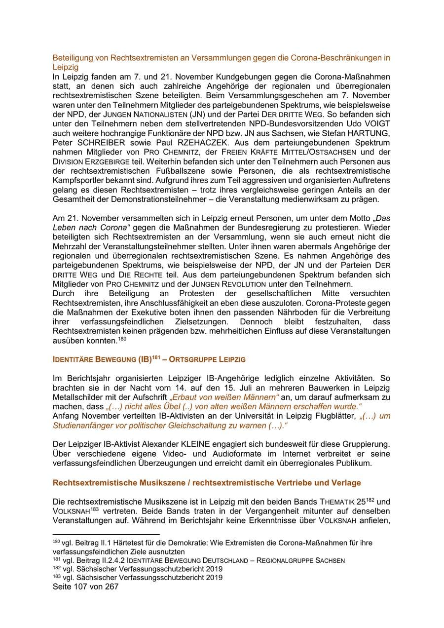 Seite 107 des Verfassungsschutzbericht 2020 Sachsen