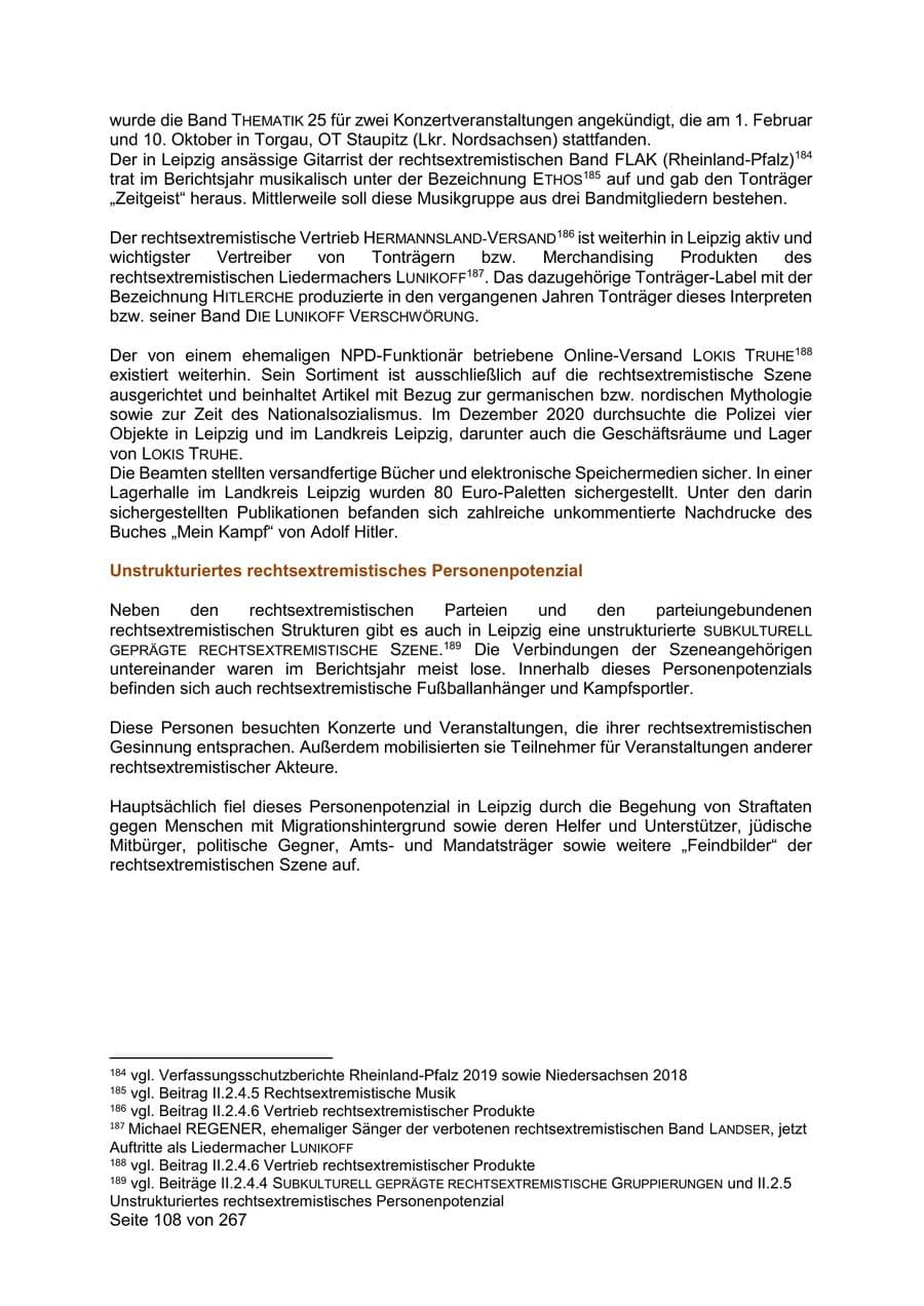 Seite 108 des Verfassungsschutzbericht 2020 Sachsen