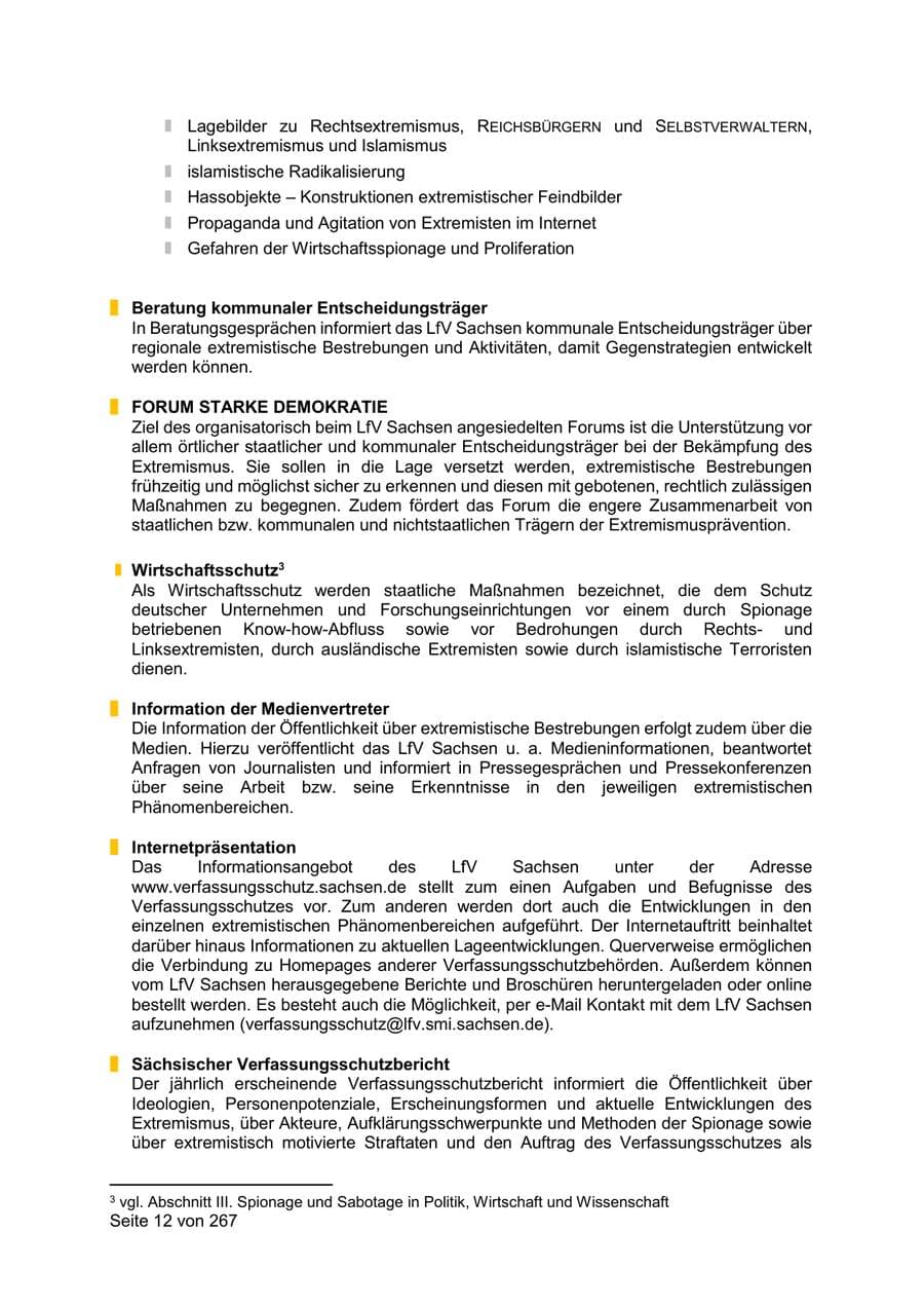Seite 12 des Verfassungsschutzbericht 2020 Sachsen