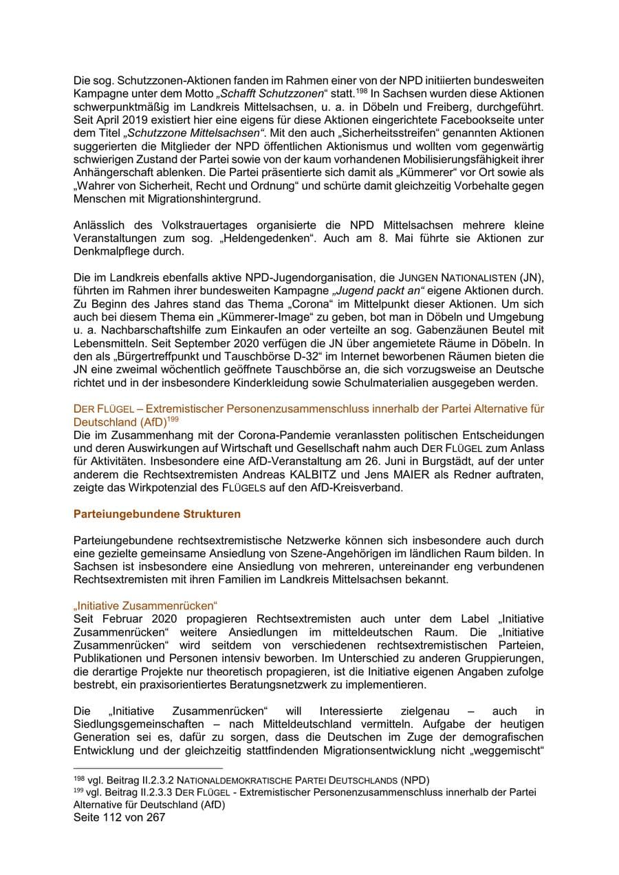 Seite 112 des Verfassungsschutzbericht 2020 Sachsen