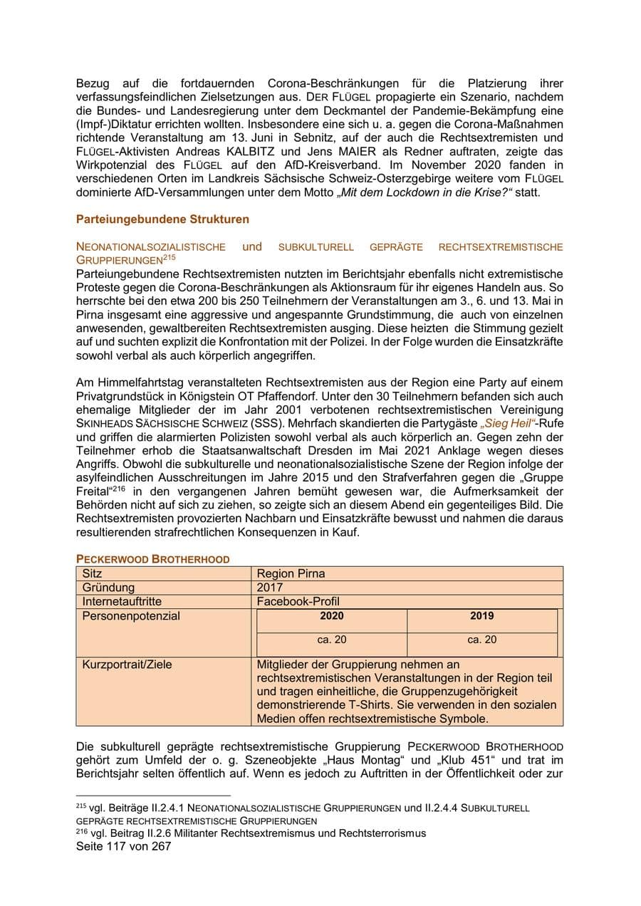 Seite 117 des Verfassungsschutzbericht 2020 Sachsen