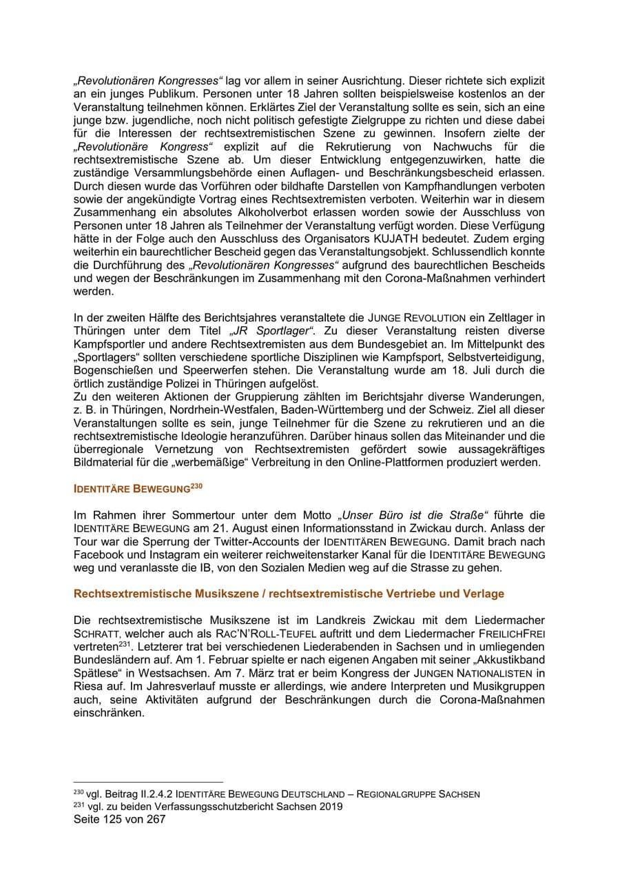 Seite 125 des Verfassungsschutzbericht 2020 Sachsen