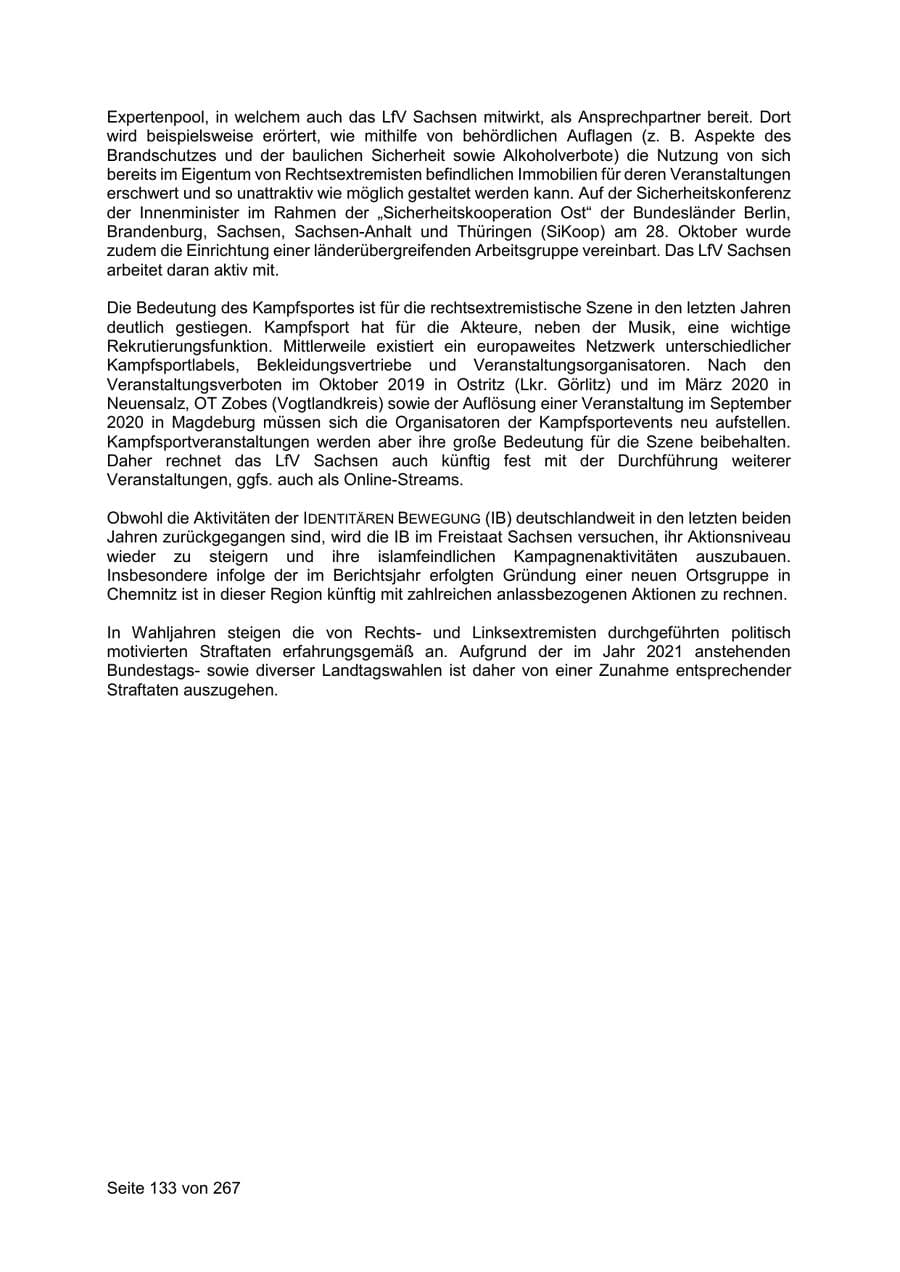 Seite 133 des Verfassungsschutzbericht 2020 Sachsen