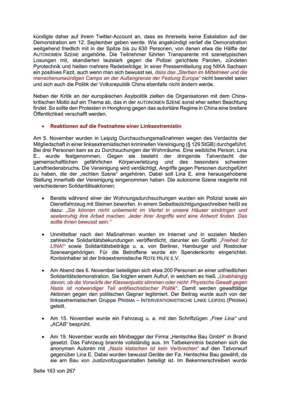 Seite 163 des Verfassungsschutzbericht 2020 Sachsen