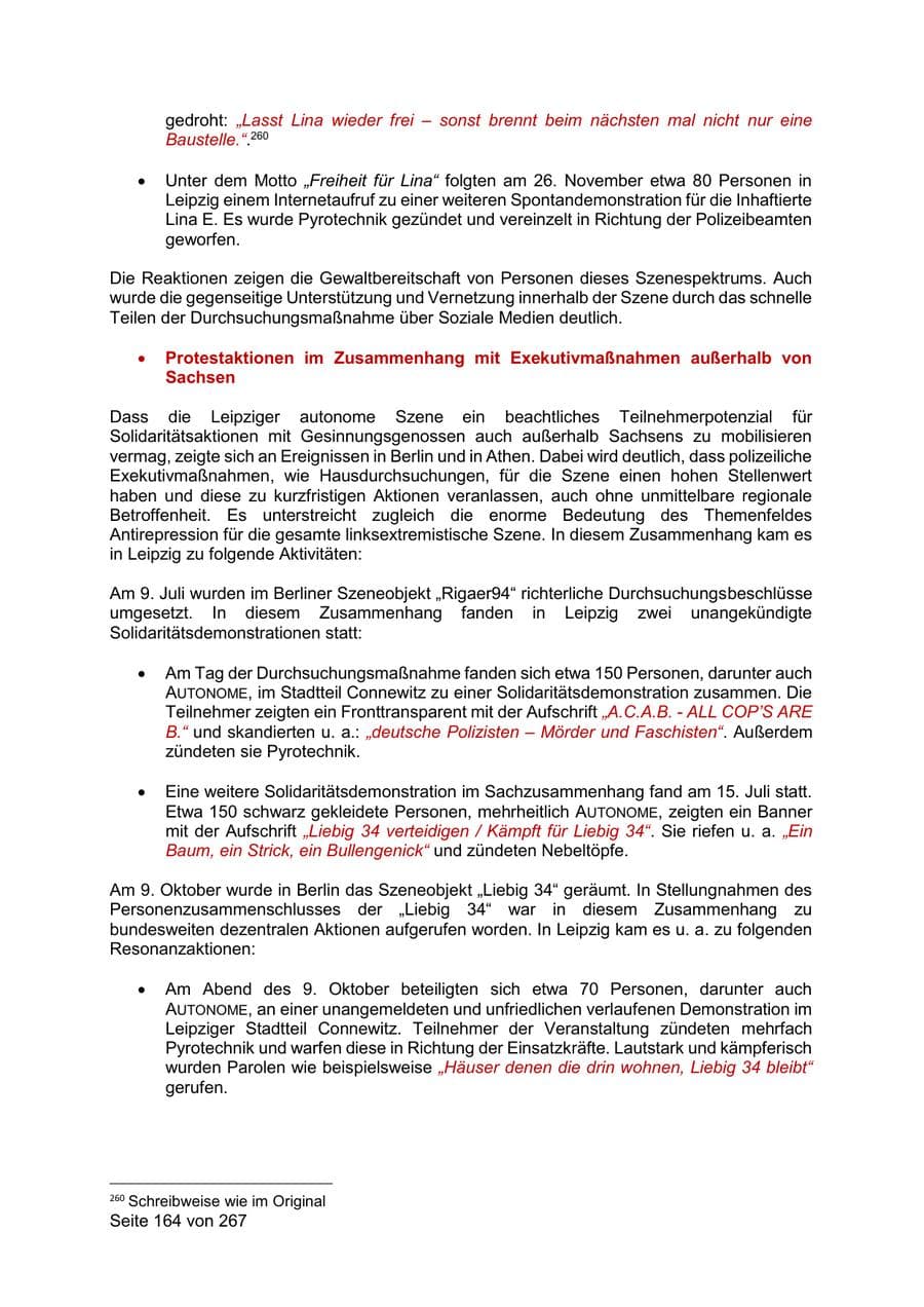 Seite 164 des Verfassungsschutzbericht 2020 Sachsen