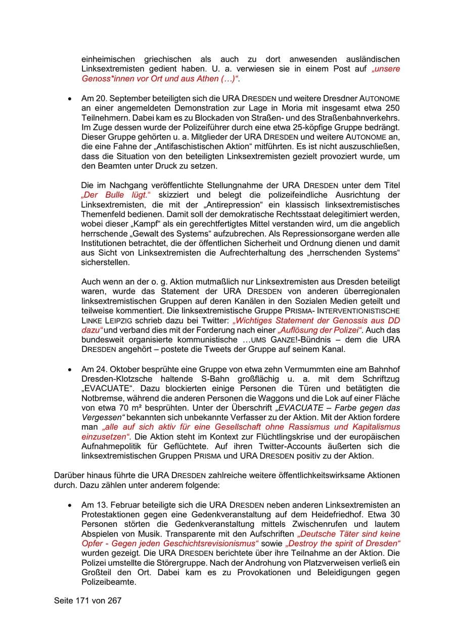 Seite 171 des Verfassungsschutzbericht 2020 Sachsen