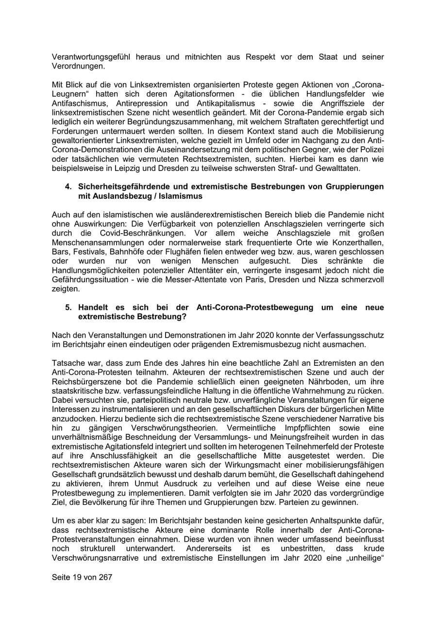 Seite 19 des Verfassungsschutzbericht 2020 Sachsen
