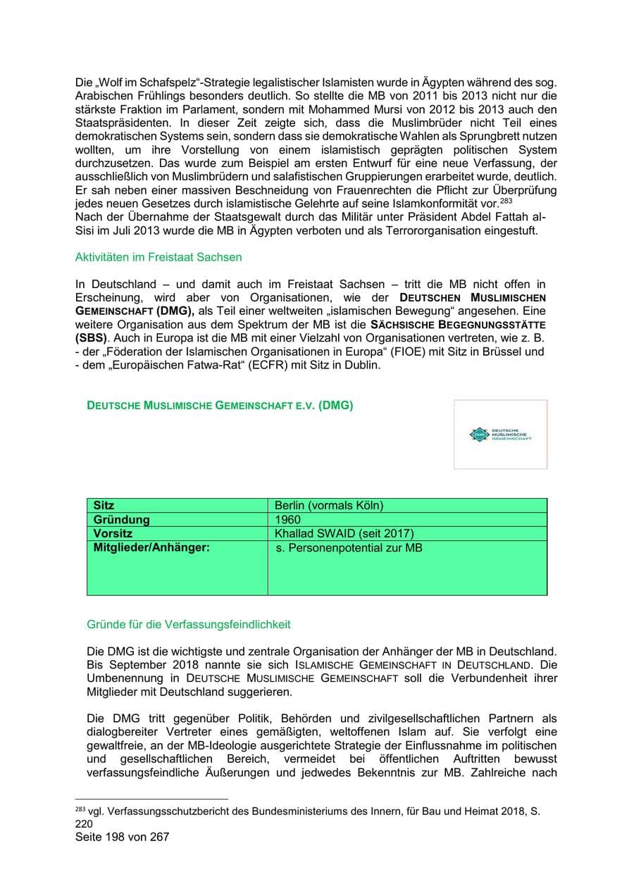 Seite 198 des Verfassungsschutzbericht 2020 Sachsen