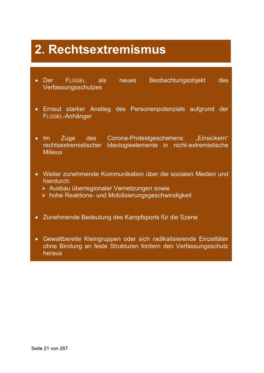 Seite 21 des Verfassungsschutzbericht 2020 Sachsen