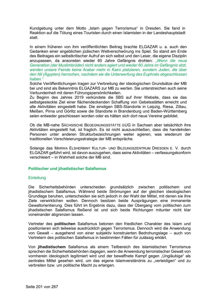 Seite 201 des Verfassungsschutzbericht 2020 Sachsen