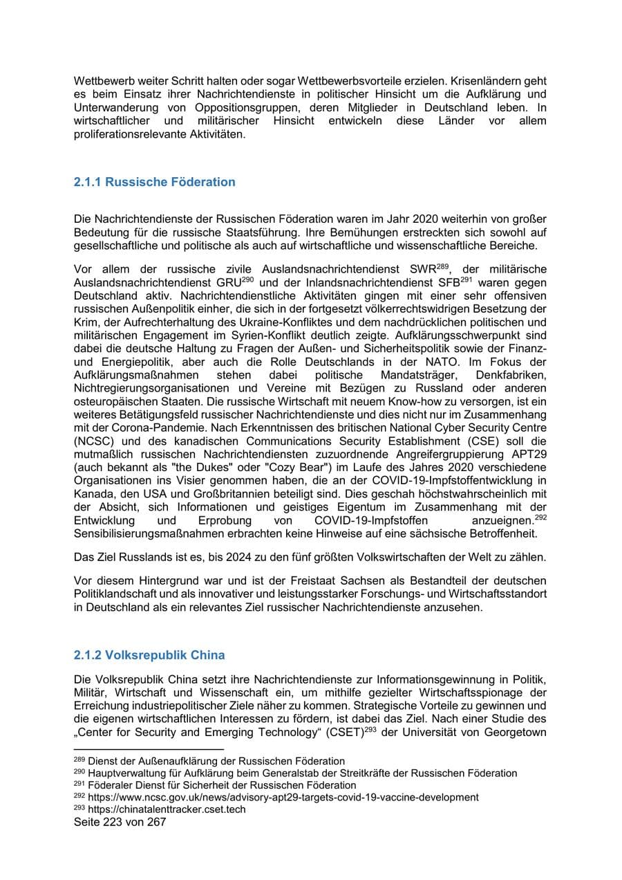Seite 223 des Verfassungsschutzbericht 2020 Sachsen