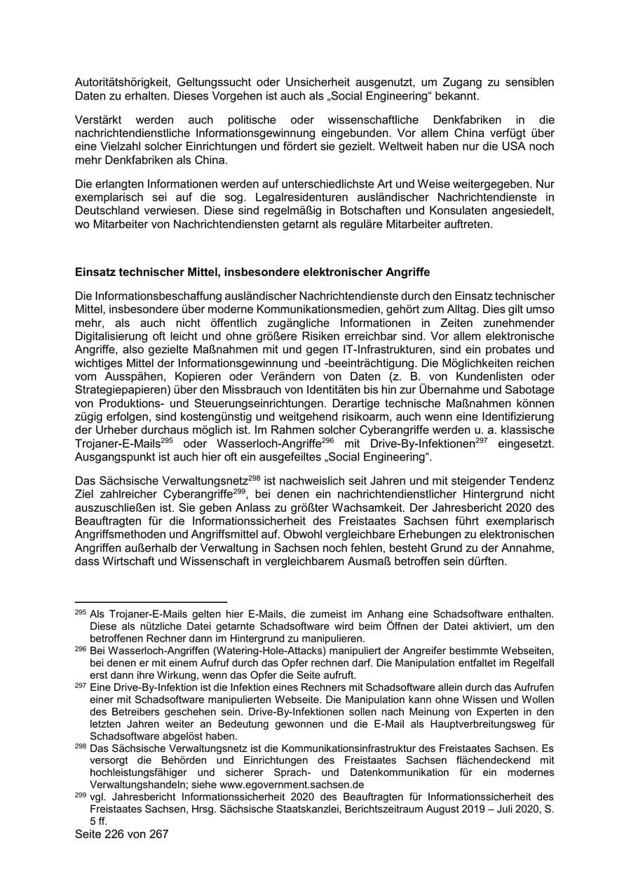 Seite 226 des Verfassungsschutzbericht 2020 Sachsen