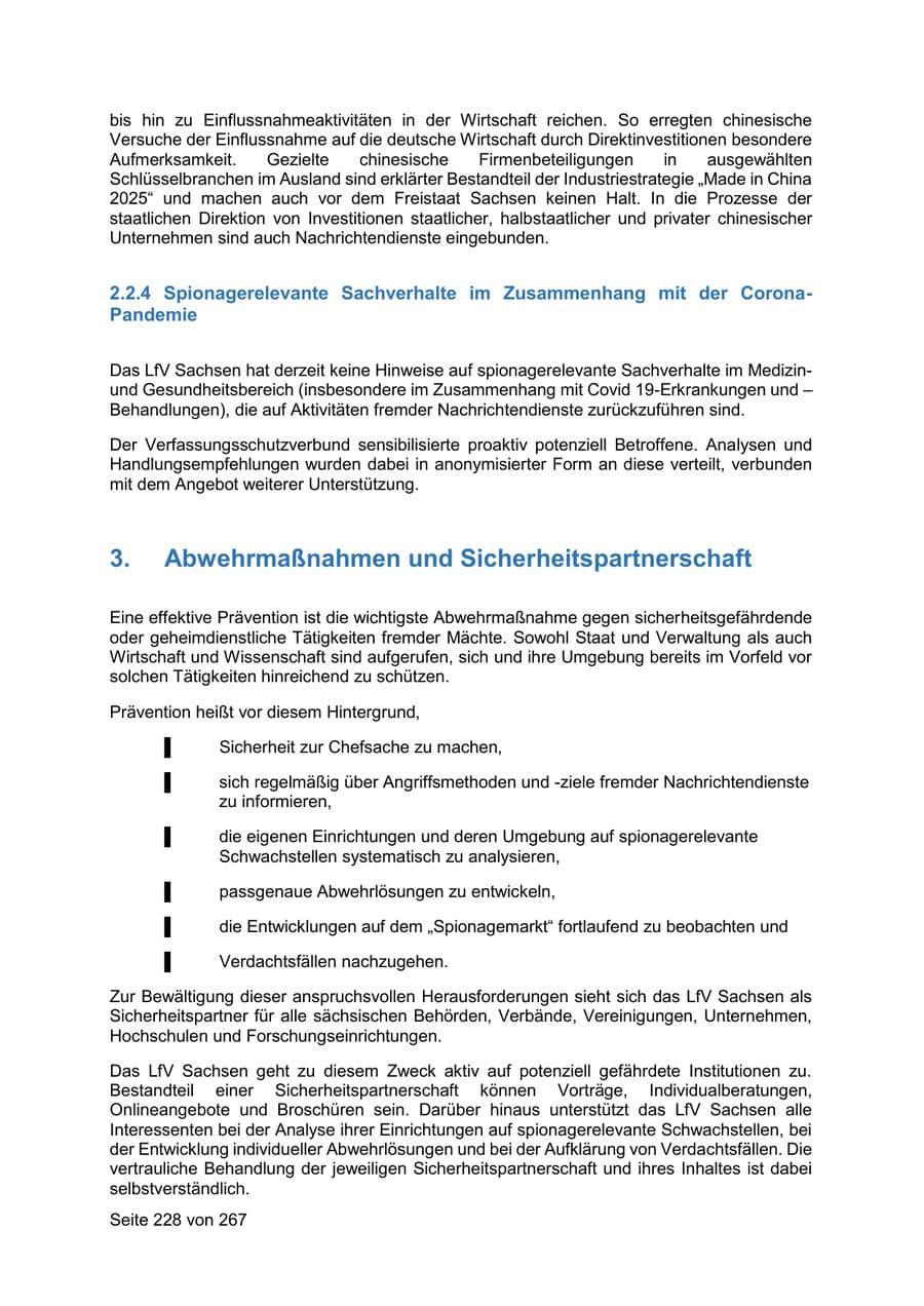Seite 228 des Verfassungsschutzbericht 2020 Sachsen