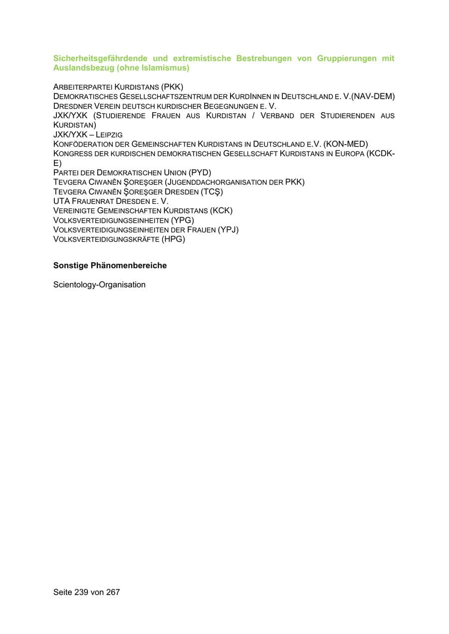 Seite 239 des Verfassungsschutzbericht 2020 Sachsen