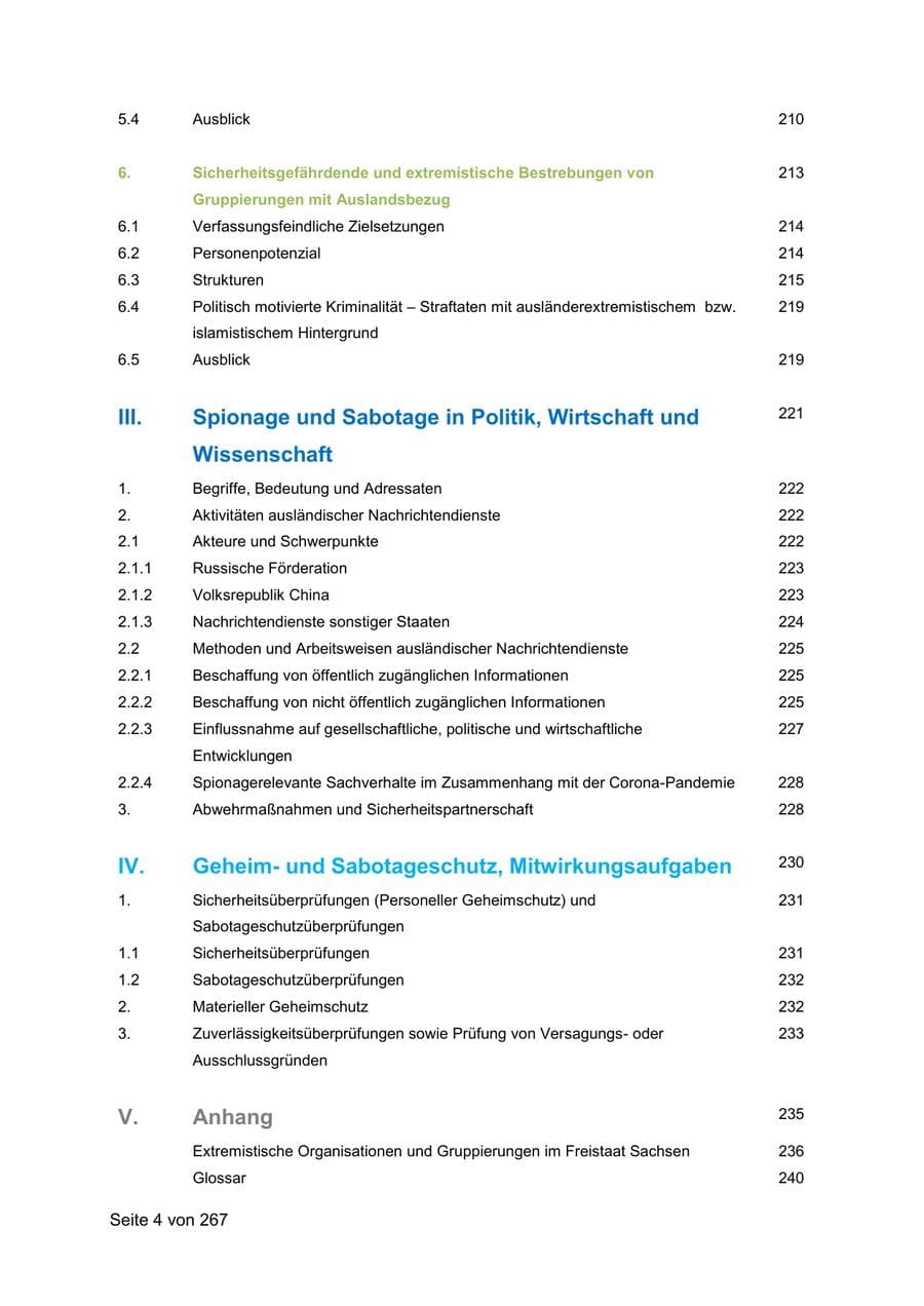Seite 4 des Verfassungsschutzbericht 2020 Sachsen