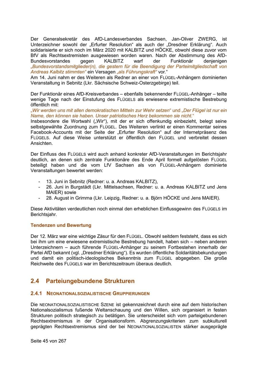 Seite 45 des Verfassungsschutzbericht 2020 Sachsen