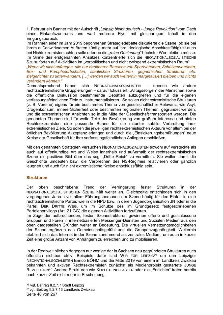 Seite 48 des Verfassungsschutzbericht 2020 Sachsen