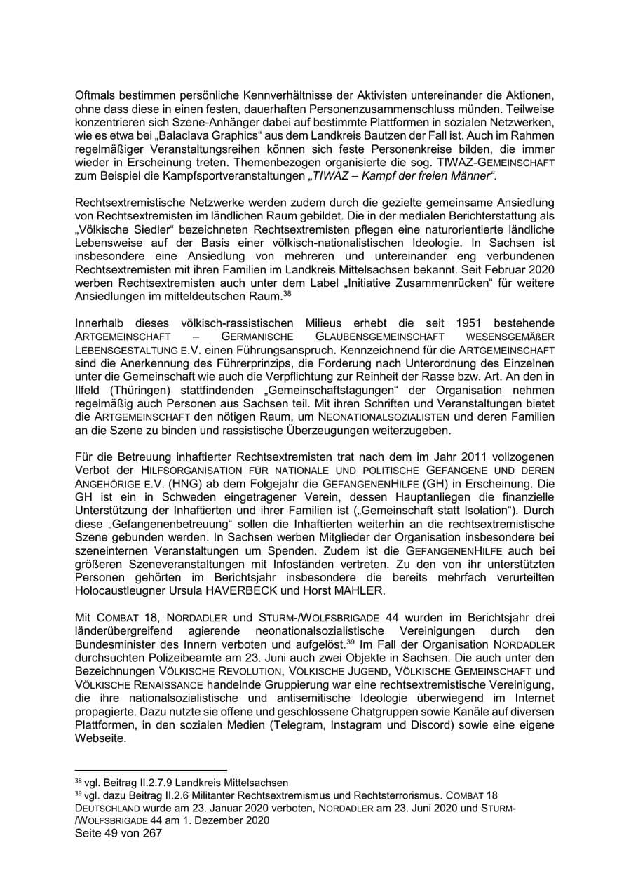 Seite 49 des Verfassungsschutzbericht 2020 Sachsen