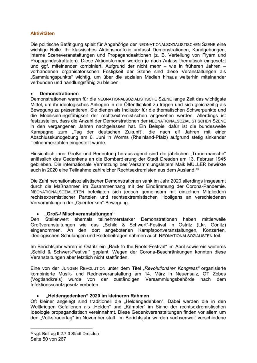 Seite 50 des Verfassungsschutzbericht 2020 Sachsen