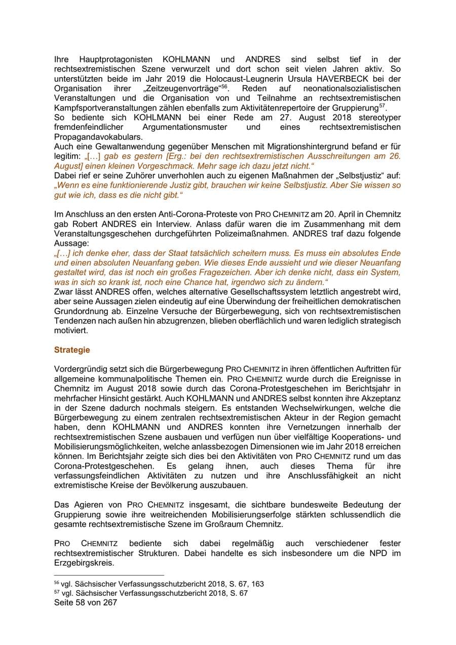 Seite 58 des Verfassungsschutzbericht 2020 Sachsen
