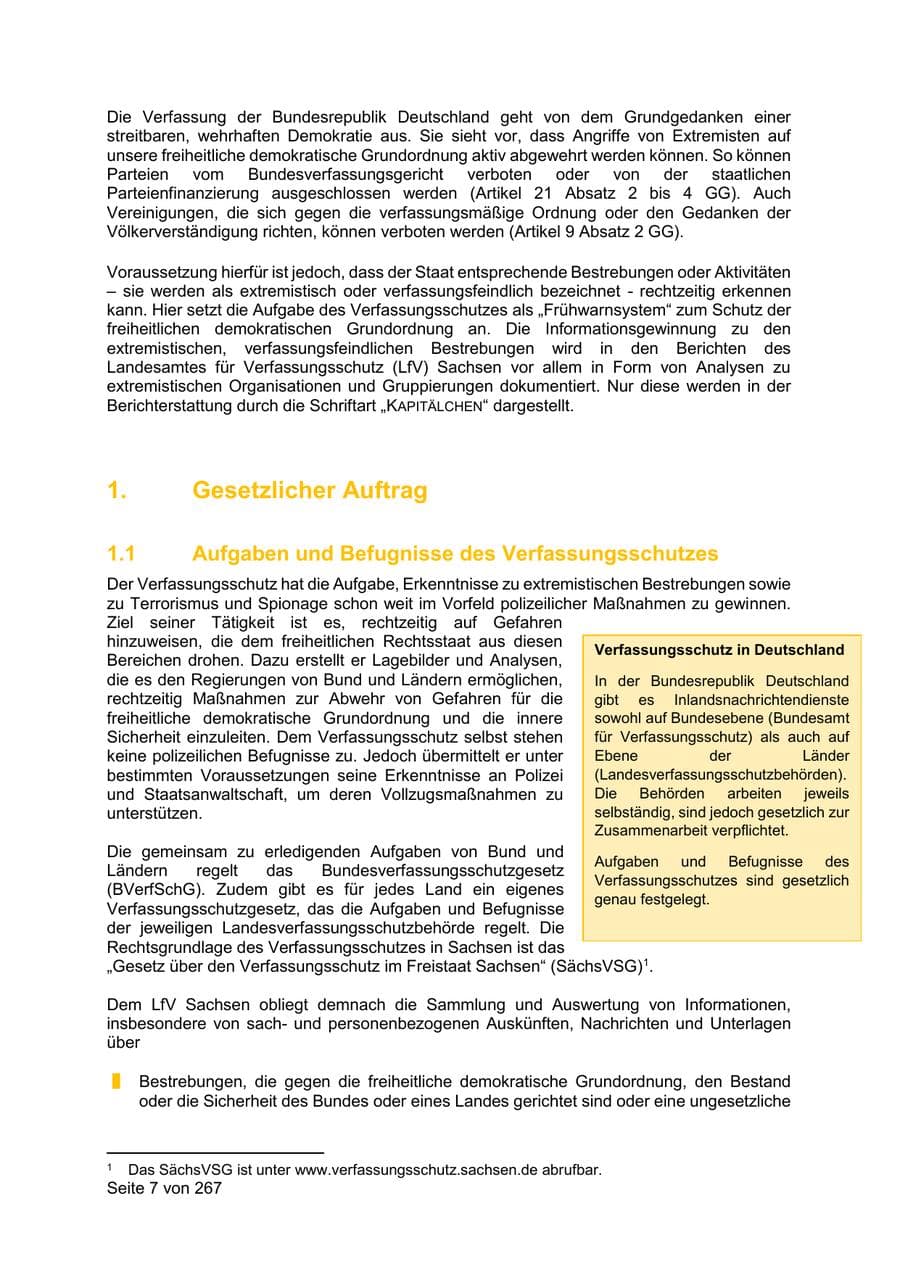 Seite 7 des Verfassungsschutzbericht 2020 Sachsen