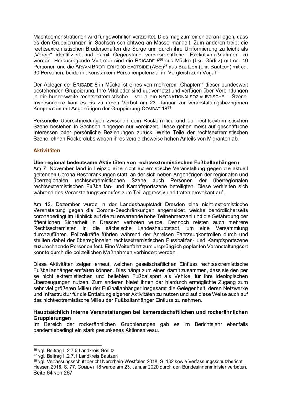 Seite 64 des Verfassungsschutzbericht 2020 Sachsen