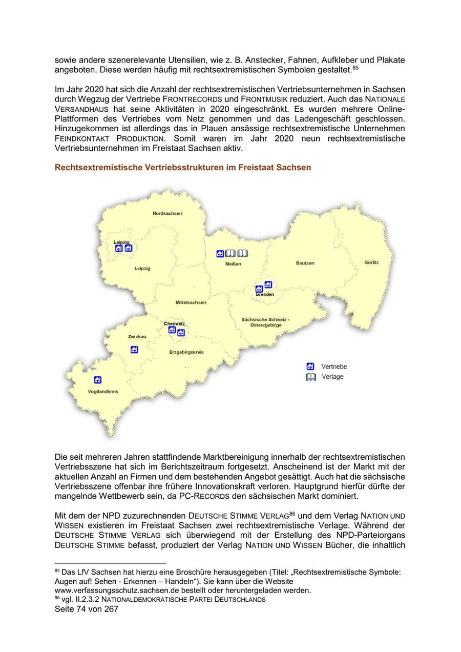 Seite 74 des Verfassungsschutzbericht 2020 Sachsen