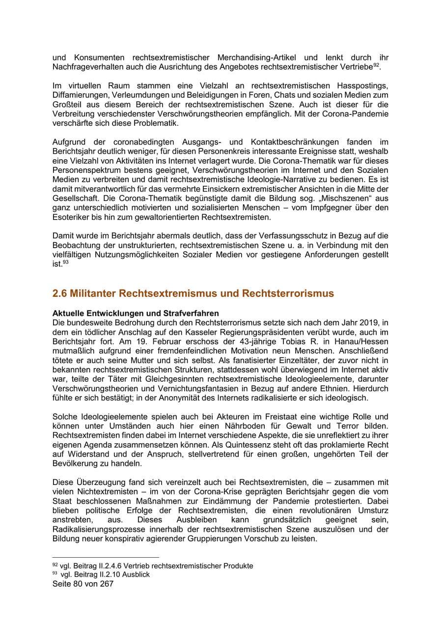 Seite 80 des Verfassungsschutzbericht 2020 Sachsen