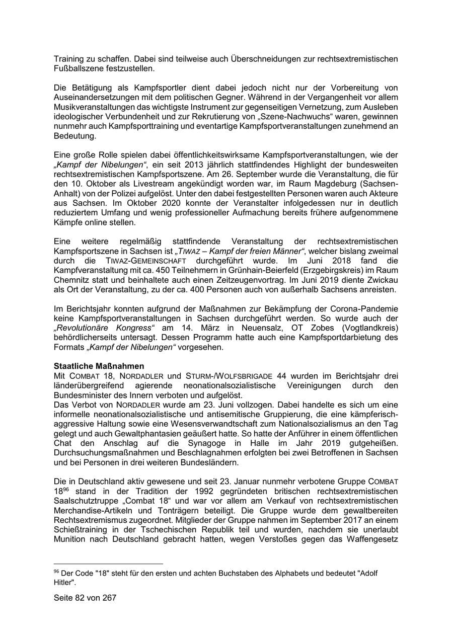 Seite 82 des Verfassungsschutzbericht 2020 Sachsen