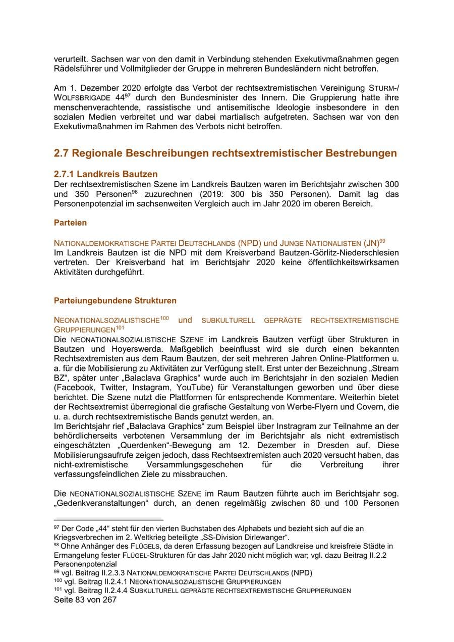 Seite 83 des Verfassungsschutzbericht 2020 Sachsen
