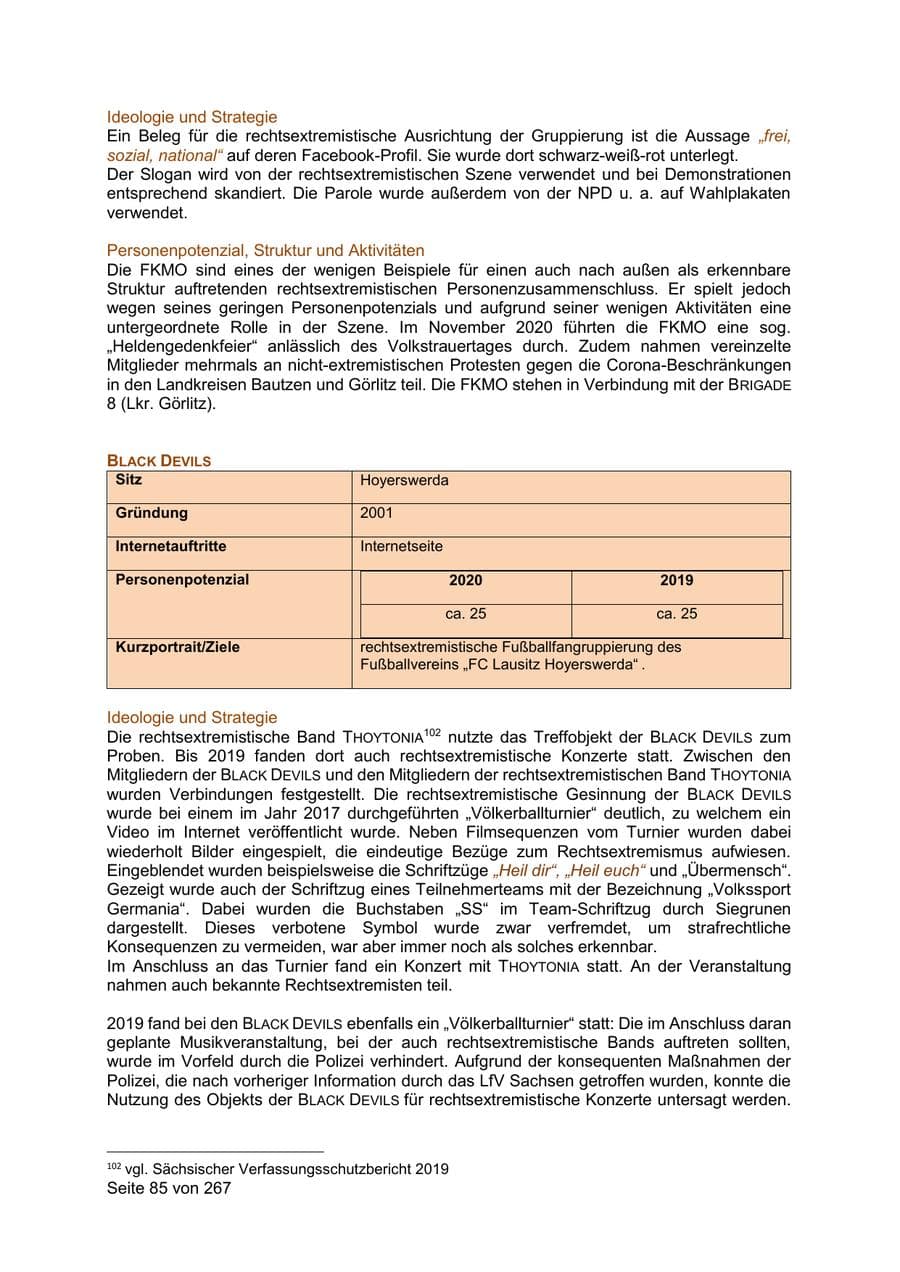 Seite 85 des Verfassungsschutzbericht 2020 Sachsen
