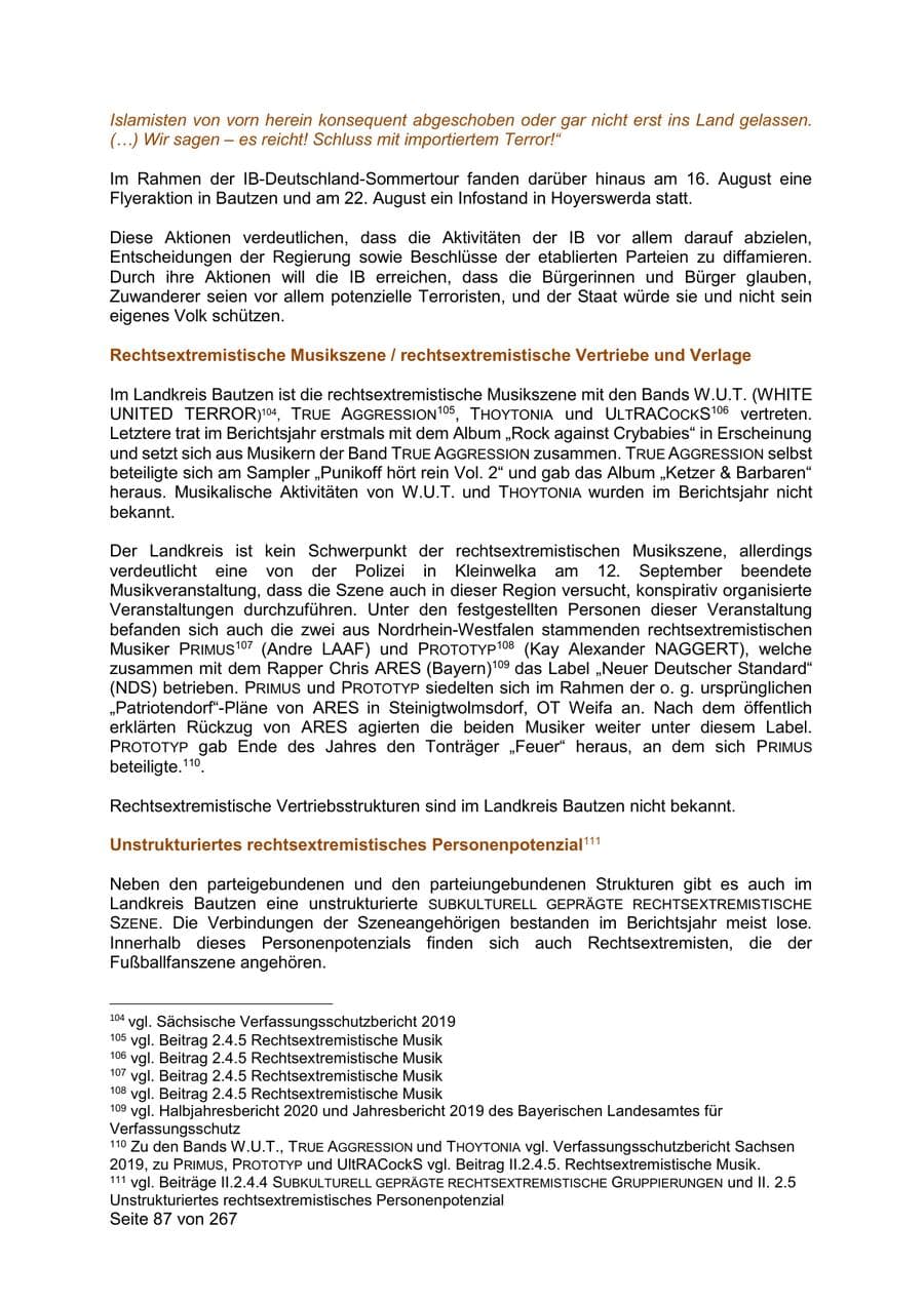 Seite 87 des Verfassungsschutzbericht 2020 Sachsen