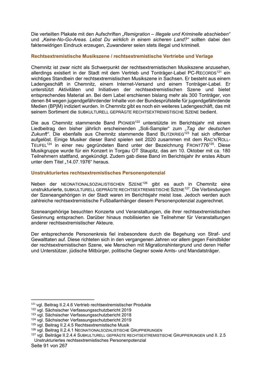 Seite 91 des Verfassungsschutzbericht 2020 Sachsen