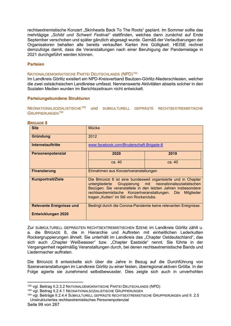 Seite 99 des Verfassungsschutzbericht 2020 Sachsen