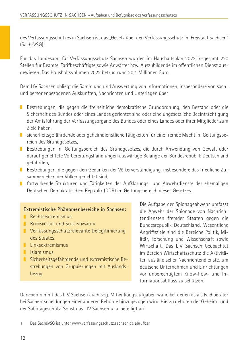 Seite 12 des Verfassungsschutzbericht 2022 Sachsen