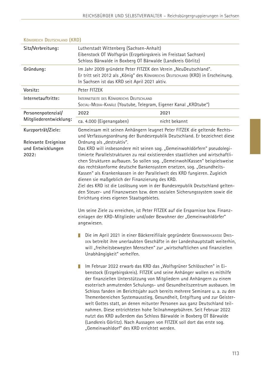 Seite 113 des Verfassungsschutzbericht 2022 Sachsen