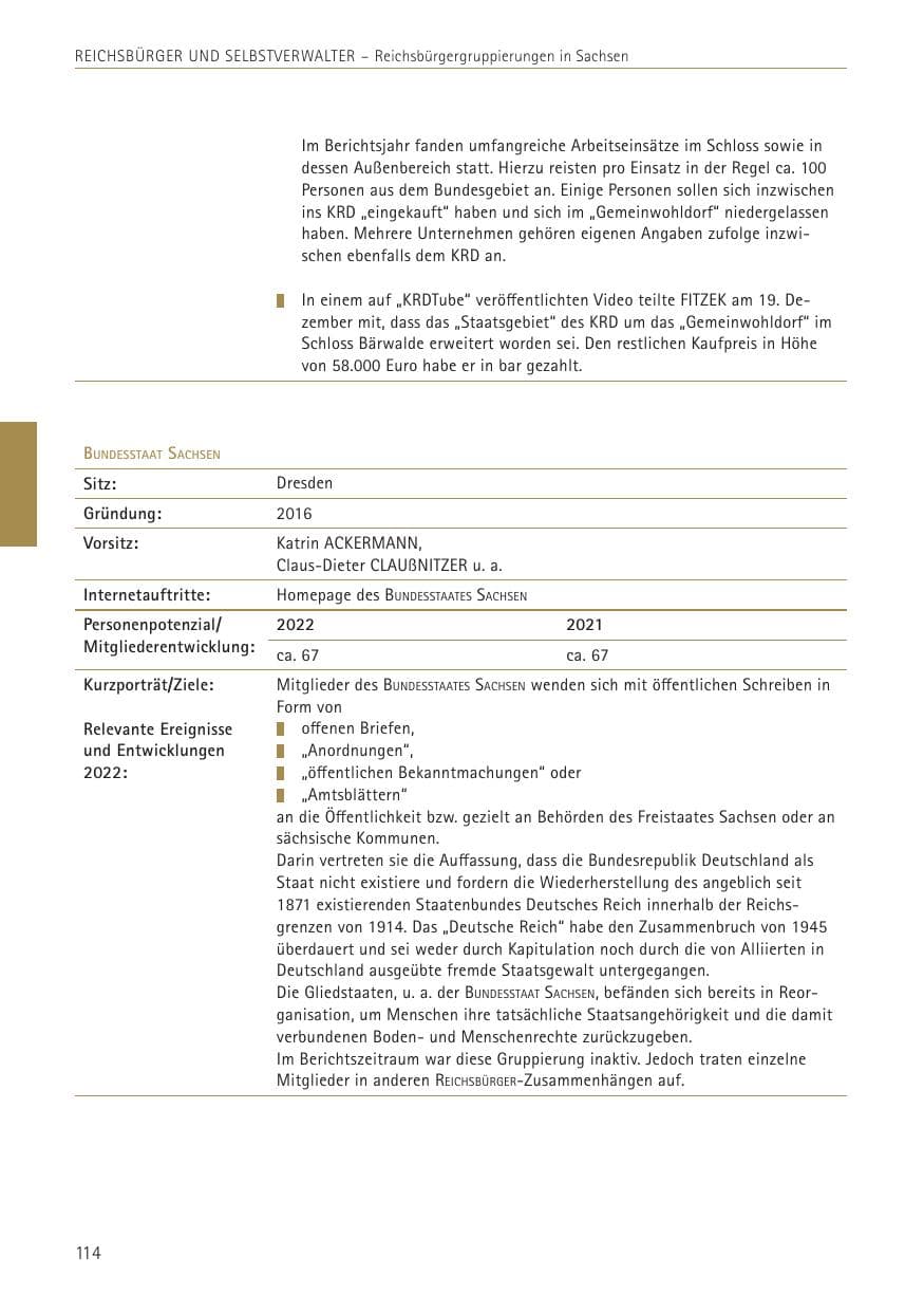 Seite 114 des Verfassungsschutzbericht 2022 Sachsen