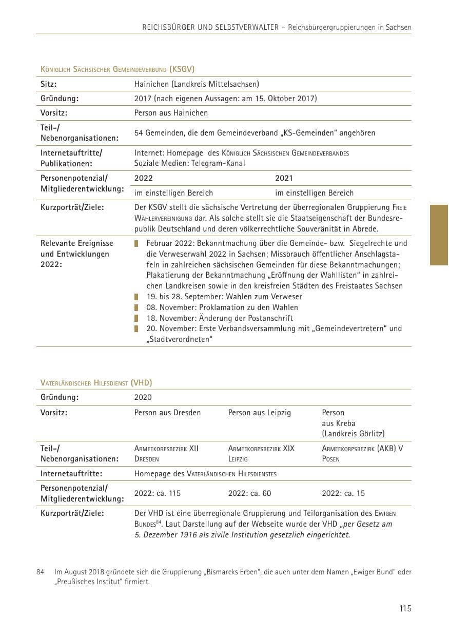 Seite 115 des Verfassungsschutzbericht 2022 Sachsen