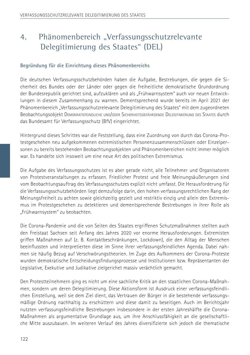 Seite 122 des Verfassungsschutzbericht 2022 Sachsen