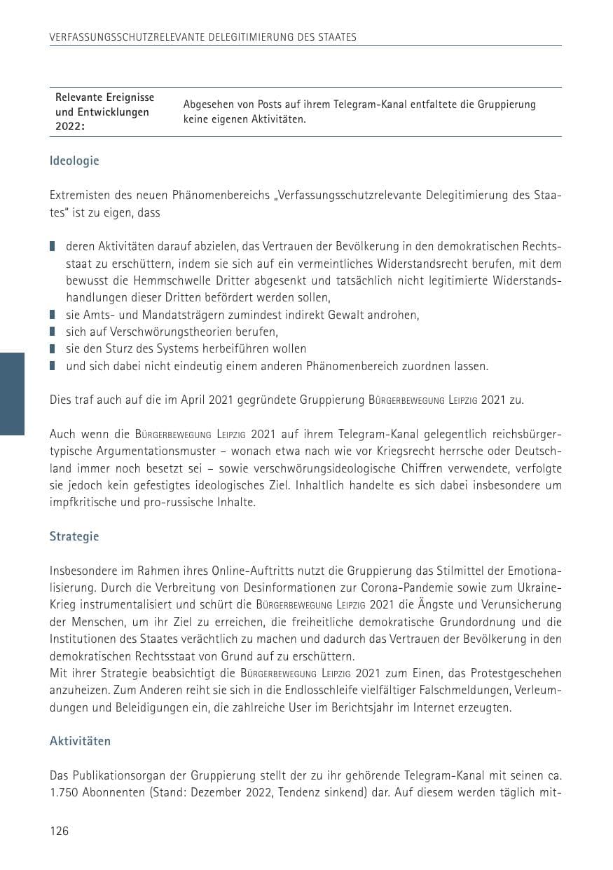 Seite 126 des Verfassungsschutzbericht 2022 Sachsen