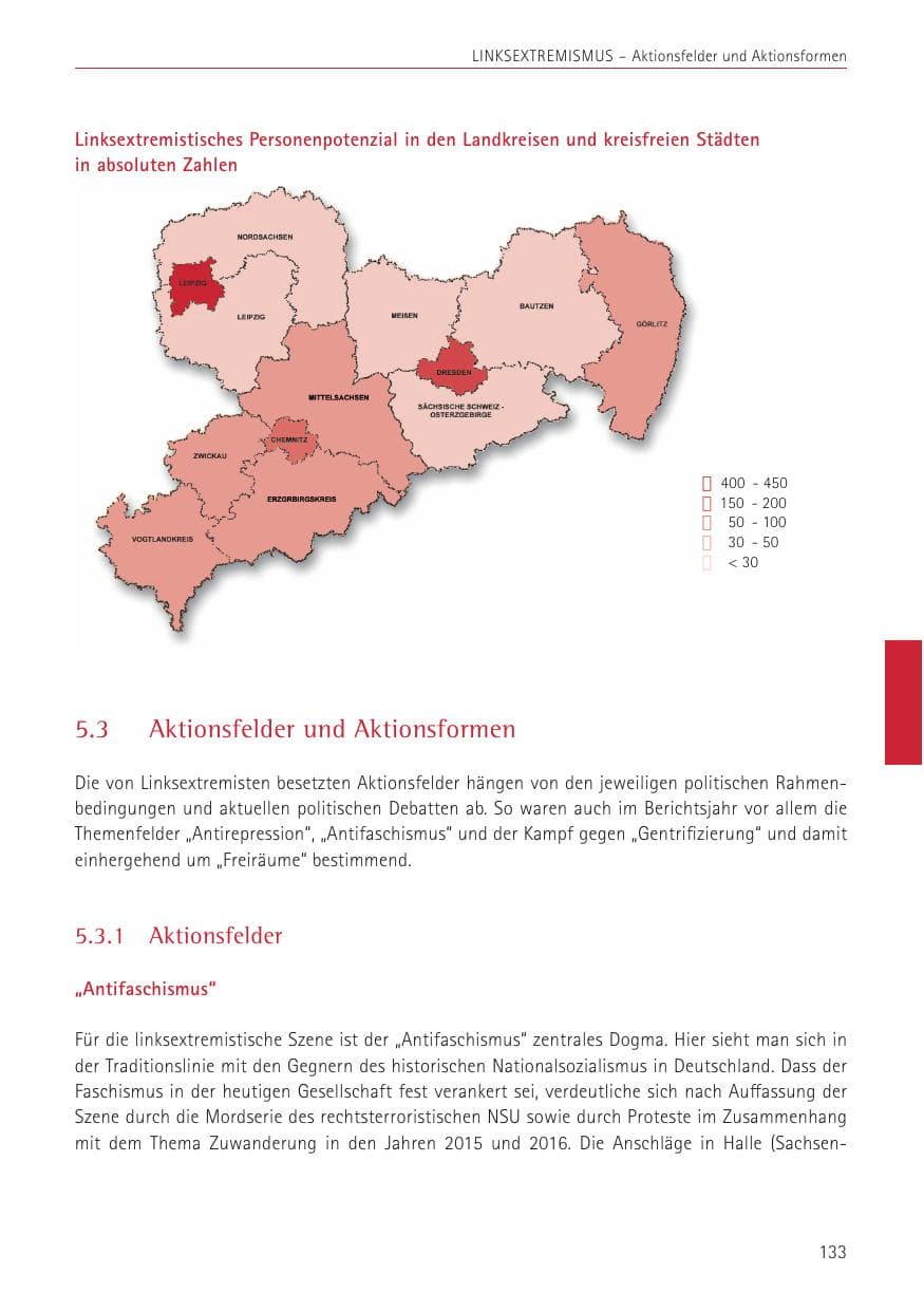 Seite 133 des Verfassungsschutzbericht 2022 Sachsen