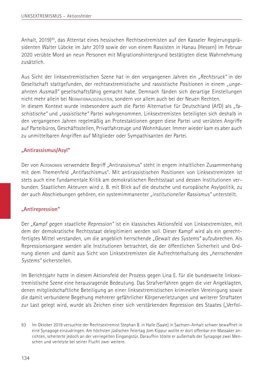 Seite 134 des Verfassungsschutzbericht 2022 Sachsen