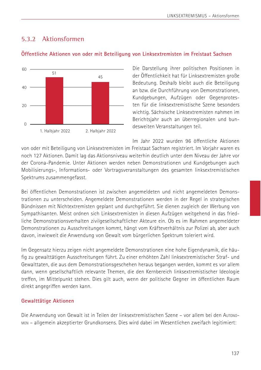 Seite 137 des Verfassungsschutzbericht 2022 Sachsen