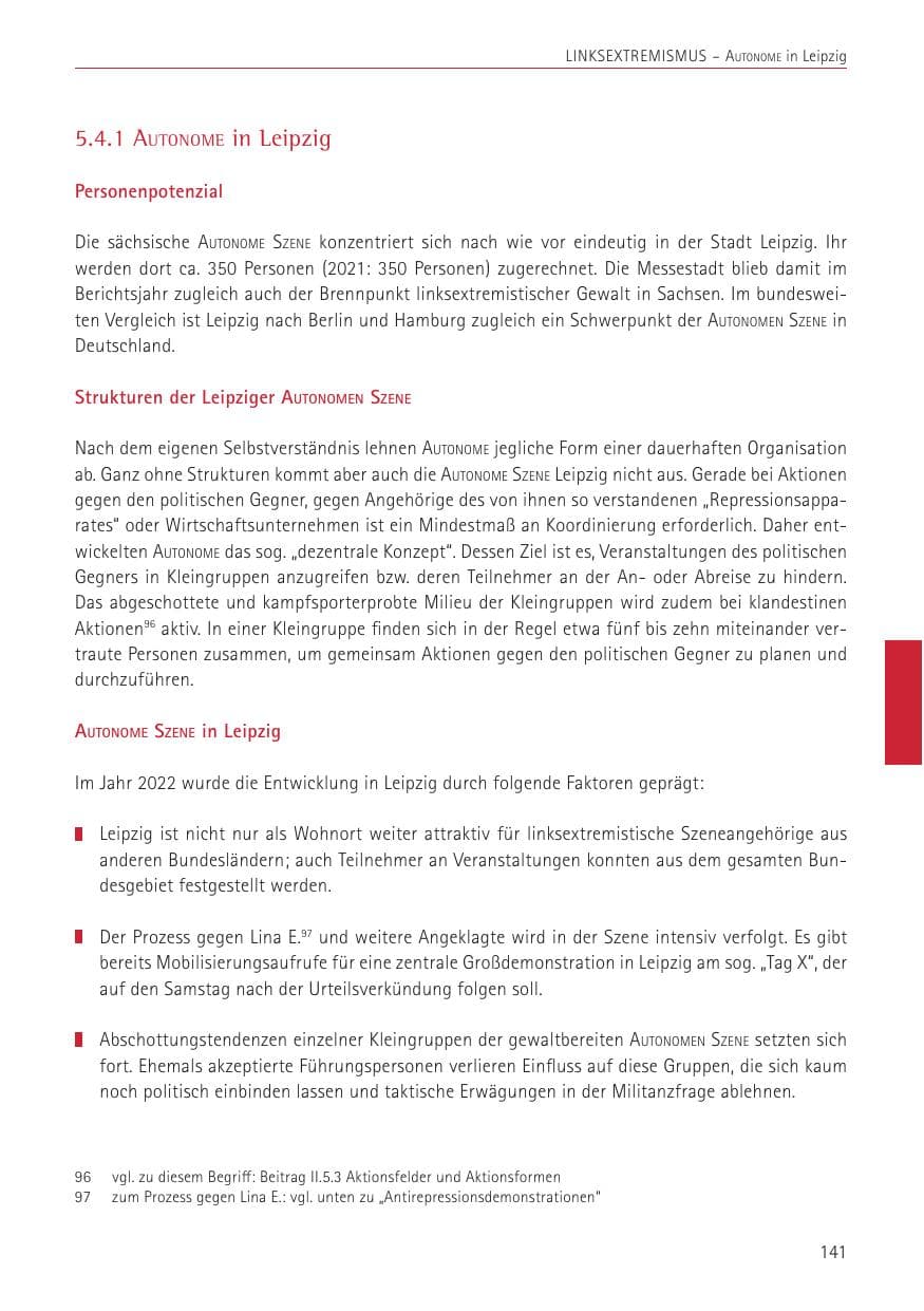 Seite 141 des Verfassungsschutzbericht 2022 Sachsen