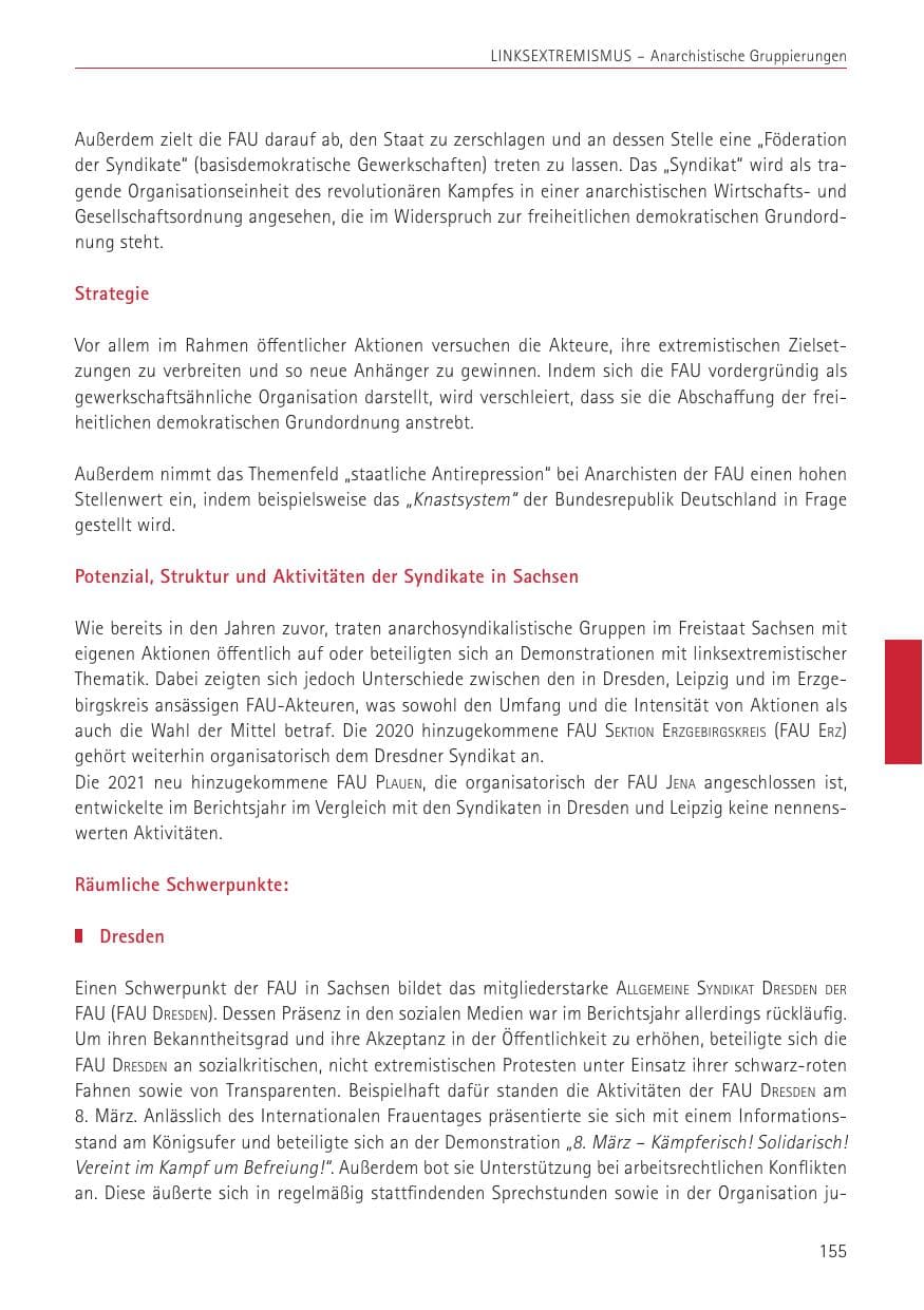 Seite 155 des Verfassungsschutzbericht 2022 Sachsen